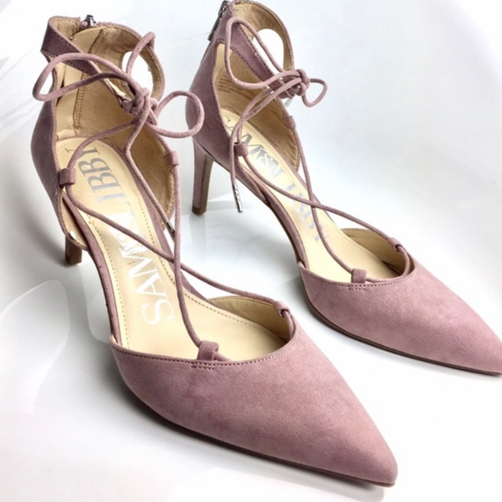 - BLUSH LACE UP HEELS -